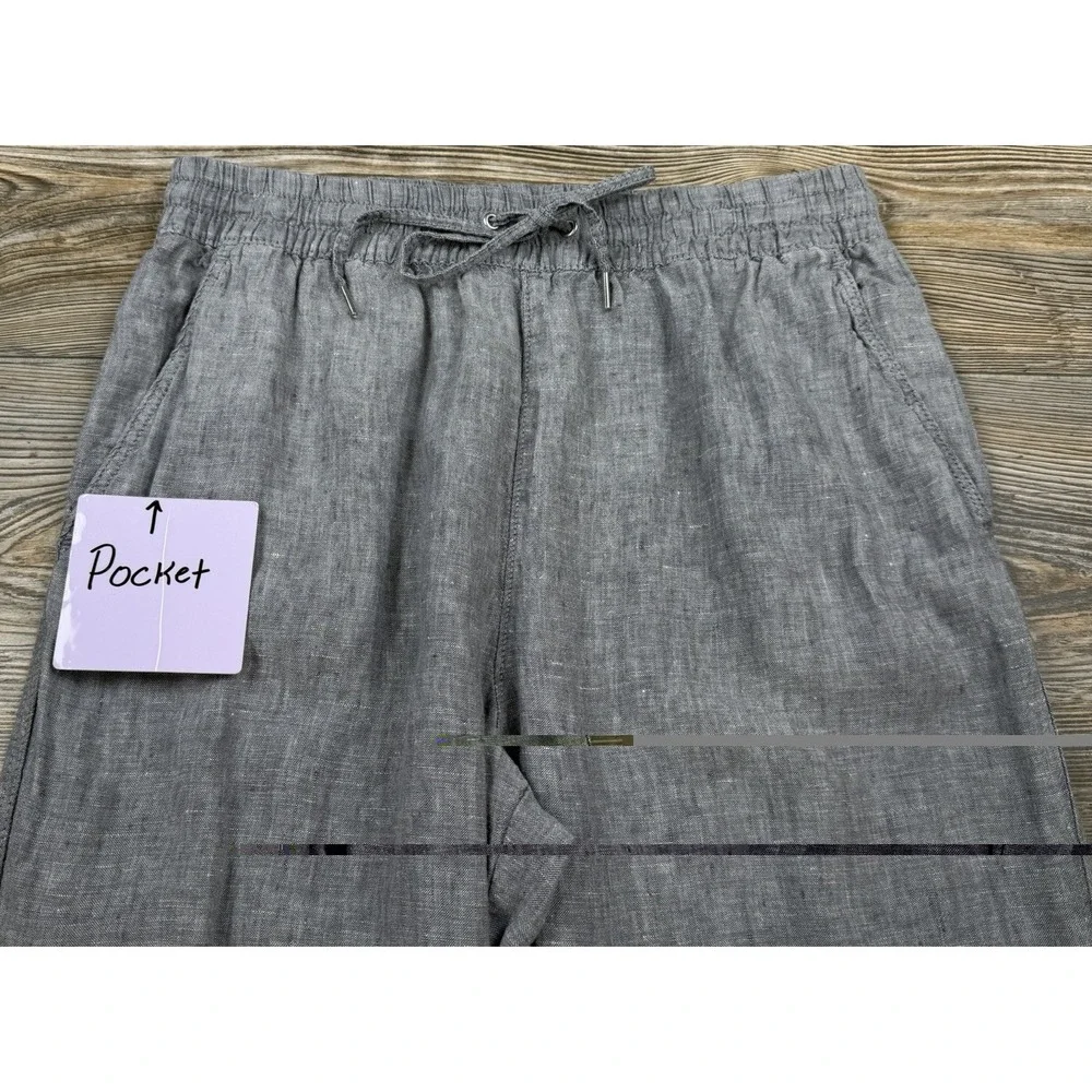H & M Linen Pants S Chambray Grey Pull-On Light Blue Nautical Beachy Coastal
